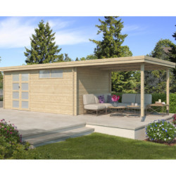 Chalet Oregon 16,4m² en bois massif 28mm+extension 300cm Gardenas