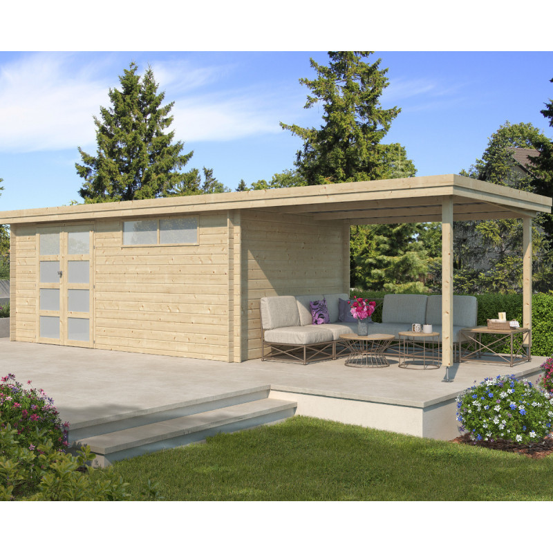 Chalet Oregon 16,4m² en bois massif 28mm+extension 300cm Gardenas