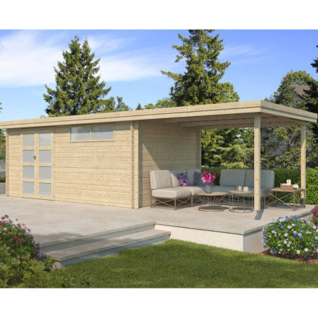 Chalet Oregon 16,4m² en bois massif 28mm+extension 300cm Gardenas