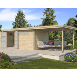 Chalet Oregon 16,4m² en bois massif 28mm+extension 300cm Gardenas