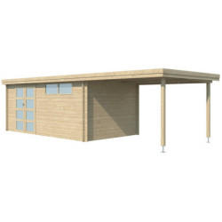 Chalet Oregon 16,4m² en bois massif 28mm+extension 300cm Gardenas