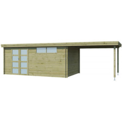 Chalet Oregon 16,4m² en bois traité 28mm+extension 300cm Gardenas