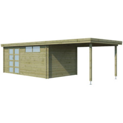 Chalet Oregon 16,4m² en bois traité 28mm+extension 300cm Gardenas