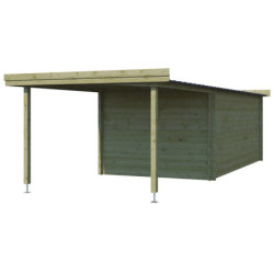 Chalet Oregon 16,4m² en bois traité 28mm+extension 300cm Gardenas
