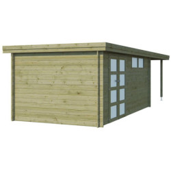 Chalet Oregon 16,4m² en bois traité 28mm+extension 300cm Gardenas
