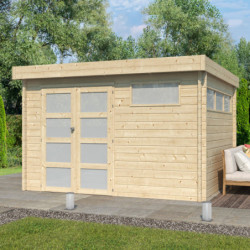 Abri Moderne 11,84m² en bois massif 44mm+porte+2 fenêtres Gardenas