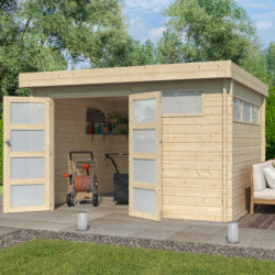 Abri Moderne 11,84m² en bois massif 44mm+porte+2 fenêtres Gardenas