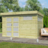 Abri Moderne 11,84m² en bois traité 44mm+porte+2 fenêtres Gardenas