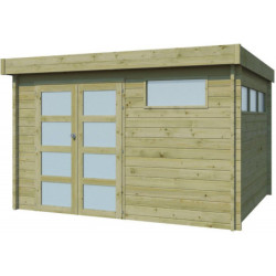 Abri Moderne 11,84m² en bois traité 44mm+porte+2 fenêtres Gardenas