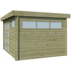 Abri Moderne 11,84m² en bois traité 44mm+porte+2 fenêtres Gardenas