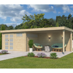 Chalet Moderne 11,8m² en bois massif 44mm+extension 400cm Gardenas