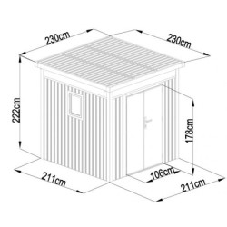 Abri 5,29m² en acier galvanisé 0,4mm Kosto avec fixations dalle - X-Métal