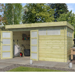 Abri Moderne 13,8m² en bois traité 44mm+porte+2 fenêtres Gardenas