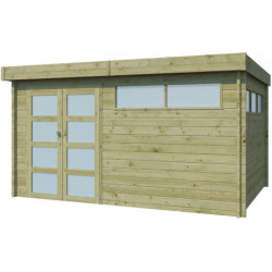 Abri Moderne 13,8m² en bois traité 44mm+porte+2 fenêtres Gardenas