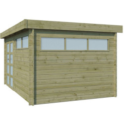 Abri Moderne 13,8m² en bois traité 44mm+porte+2 fenêtres Gardenas