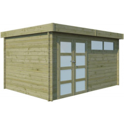 Abri Moderne 13,8m² en bois traité 44mm+porte+2 fenêtres Gardenas
