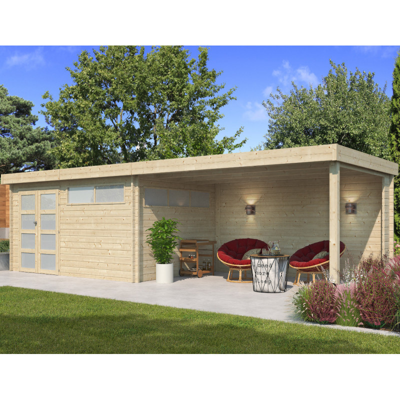 Chalet Moderne 13,8m² en bois massif 44mm+extension 400cm Gardenas