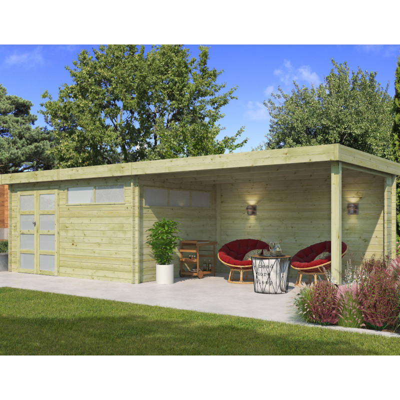 Chalet Moderne 13,8m² en bois traité 44mm+extension400cm Gardenas
