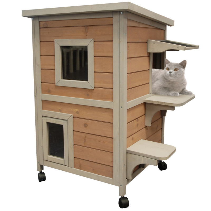 Maison pour chats en sapin – 2 niveaux - H.86cm - Cat Home - Lifland