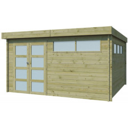 Abri Moderne 17,39m² en bois traité 44mm+porte+2 fenêtres Gardenas