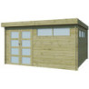 Abri Moderne 17,39m² en bois traité 44mm+porte+2 fenêtres Gardenas