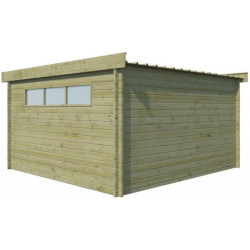 Abri Moderne 17,39m² en bois traité 44mm+porte+2 fenêtres Gardenas