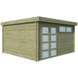 Abri Moderne 17,39m² en bois traité 44mm+porte+2 fenêtres Gardenas