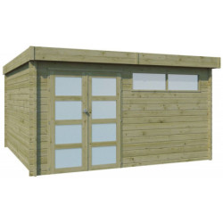 Abri Moderne 17,39m² en bois traité 44mm+porte+2 fenêtres Gardenas