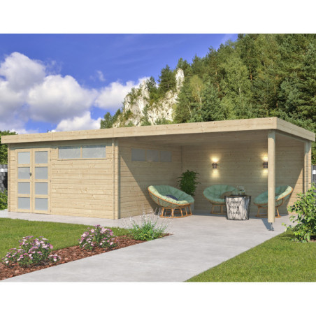 Chalet Moderne 17,39m² en bois massif 44mm+extension 400cm Gardenas