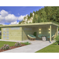 Chalet Moderne 17,39m² en bois traité 44mm+extension400cm Gardenas