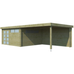 Chalet Moderne 17,39m² en bois traité 44mm+extension400cm Gardenas