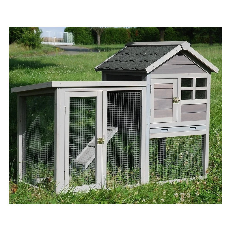 Clapier en sapin - espace grillagé et maison - H93cm - Lodge - Lifland