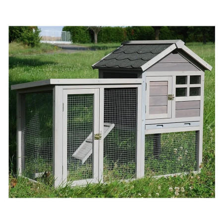 Clapier en sapin - espace grillagé et maison - H93cm - Lodge - Lifland