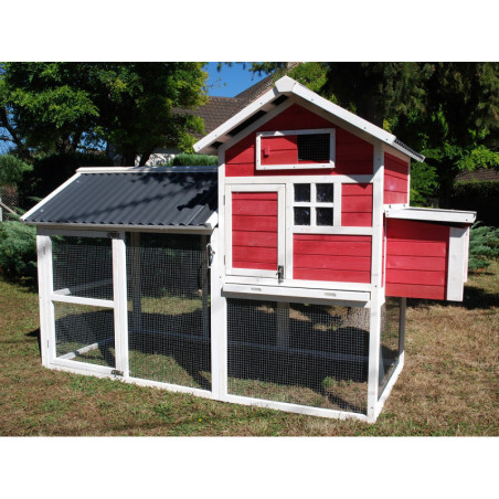 Poulailler en bois - toit en PVC - enclos grillagé - House - Lifland