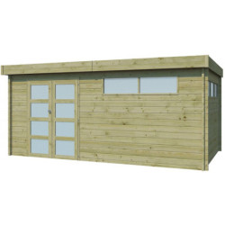 Abri Moderne 16,74m² en bois traité 44mm+porte+2 fenêtres Gardenas