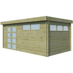 Abri Moderne 16,74m² en bois traité 44mm+porte+2 fenêtres Gardenas