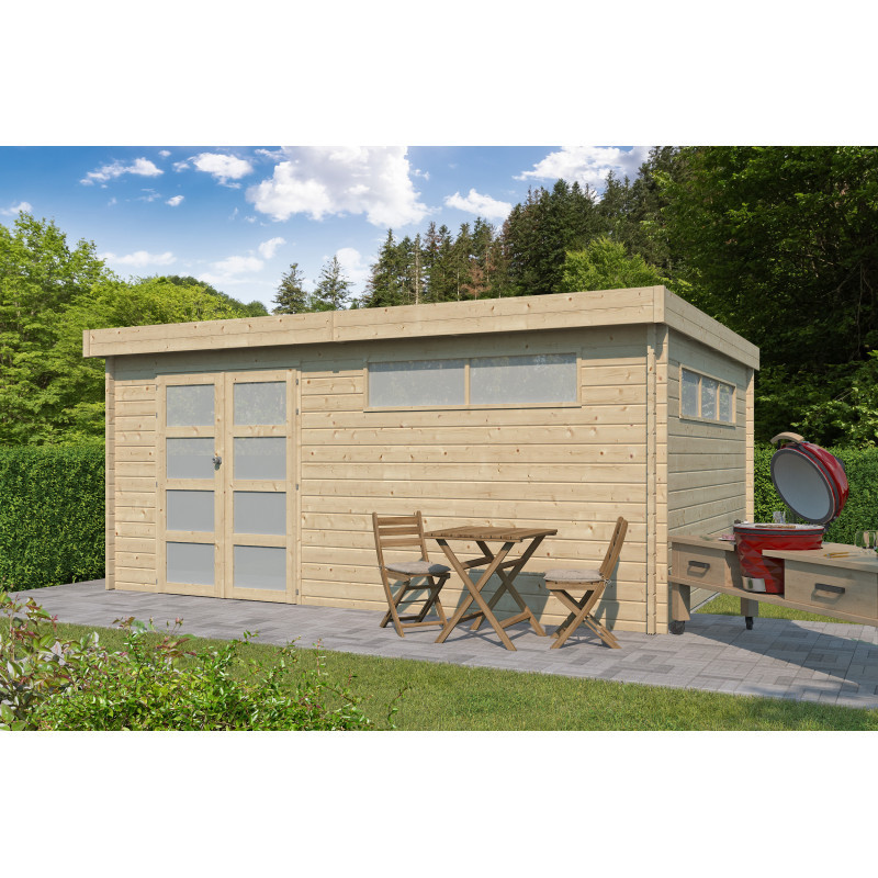 Abri Moderne 21,09m² en bois massif 44mm+porte+2 fenêtres Gardenas