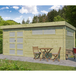 Abri Moderne 21,09m² en bois traité 44mm+porte+2 fenêtres Gardenas