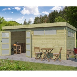 Abri Moderne 21,09m² en bois traité 44mm+porte+2 fenêtres Gardenas