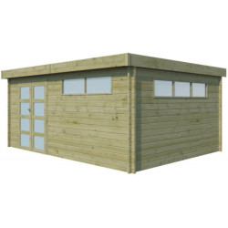 Abri Moderne 21,09m² en bois traité 44mm+porte+2 fenêtres Gardenas