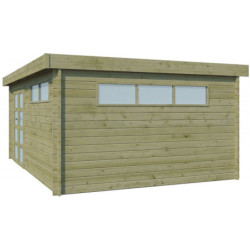 Abri Moderne 21,09m² en bois traité 44mm+porte+2 fenêtres Gardenas