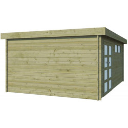 Abri Moderne 21,09m² en bois traité 44mm+porte+2 fenêtres Gardenas