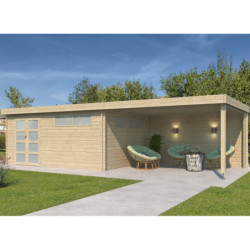Chalet Moderne 21,09m² en bois massif 44mm+extension 400cm Gardenas
