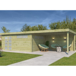 Chalet Moderne 21,09m² en bois traité 44mm+extension400cm Gardenas