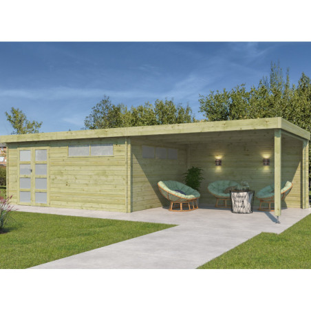 Chalet Moderne 21,09m² en bois traité 44mm+extension400cm Gardenas