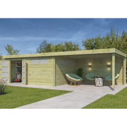 Chalet Moderne 21,09m² en bois traité 44mm+extension400cm Gardenas
