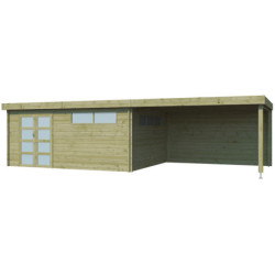 Chalet Moderne 21,09m² en bois traité 44mm+extension400cm Gardenas