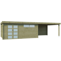 Chalet Moderne 21,09m² en bois traité 44mm+extension400cm Gardenas