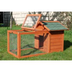 Clapier en sapin - espace grillagé et maison - H63cm - Home Animals