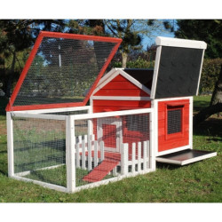 Clapier en sapin corail - espace grillagé et maison - Cottage Animals